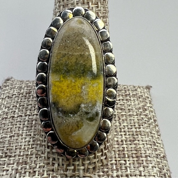New Bumblebee Jasper Stone Silver Overlay Ring Size 9.75 - Picture 5 of 9